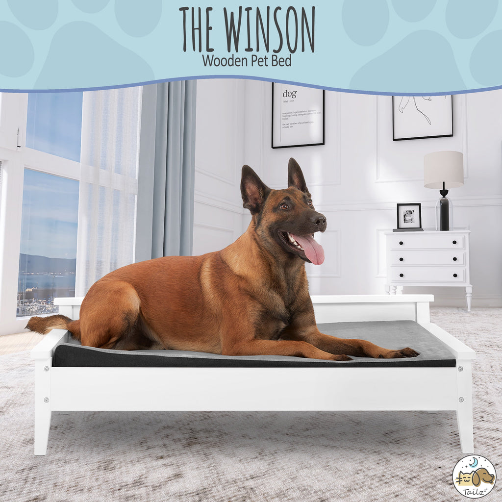 Elevate Your Pet's Comfort with the Winston Extra Large Wooden Pet Bed and Plush Mattress in White