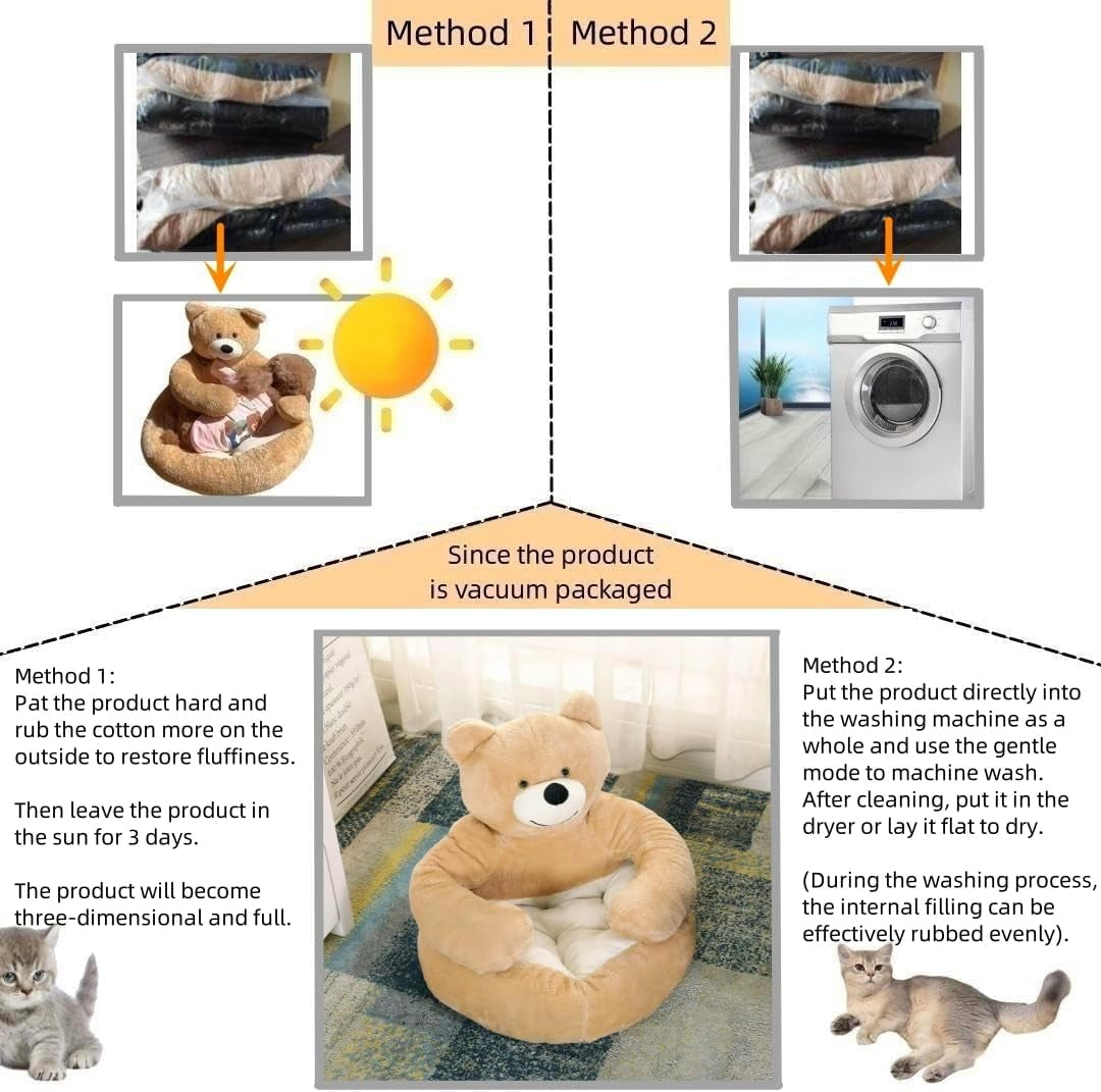 Cozy Bear Hug Plush Pet Bed for Small Dogs and Cats - Soft, Calming, and Washable with Non-Slip Bottom (22" Diameter, Khaki)