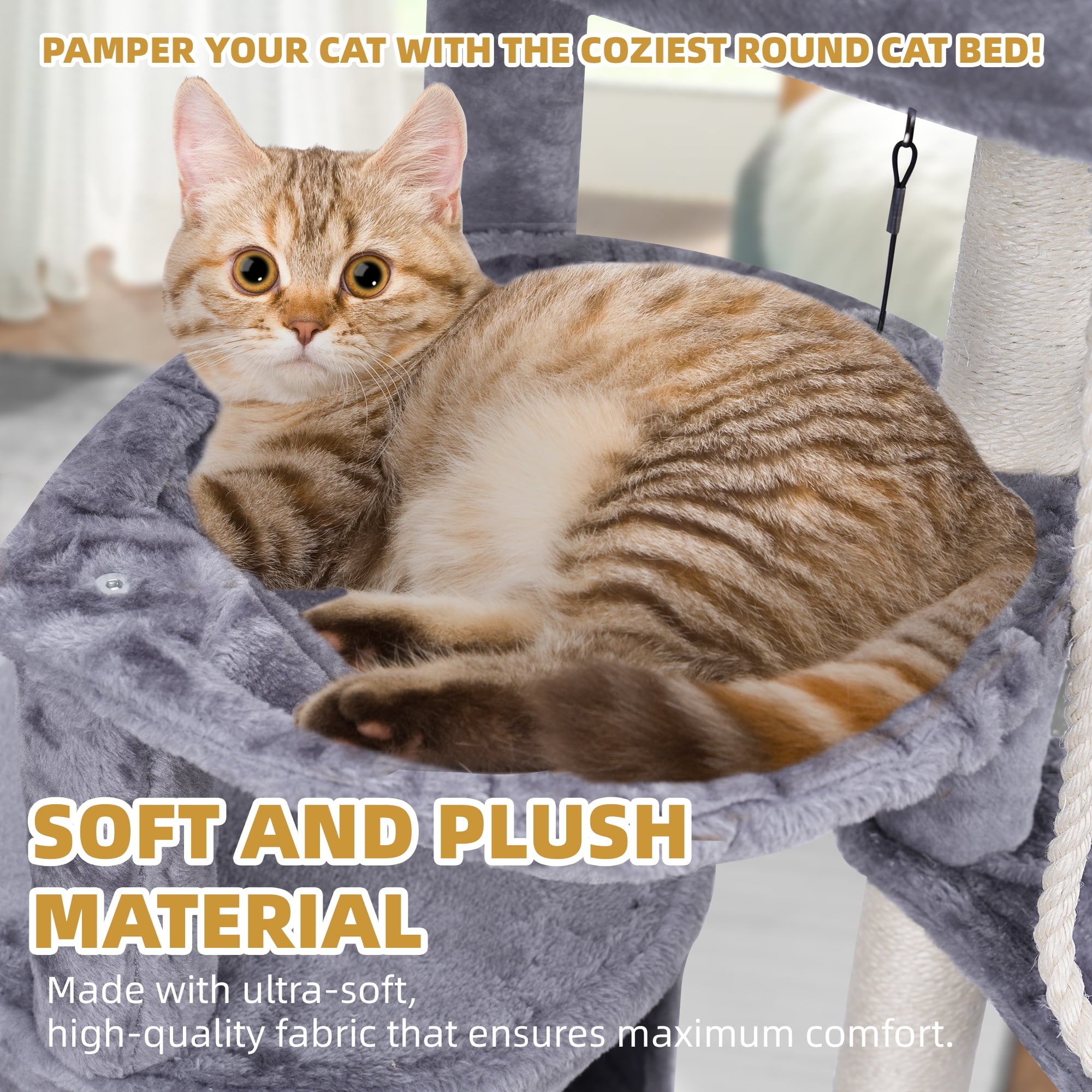 Ultimate 37.4'' Cat Tree Tower - Cozy Activity Centre with Scratching Posts, Two Hammocks, and Cat Condo in Stylish Grey