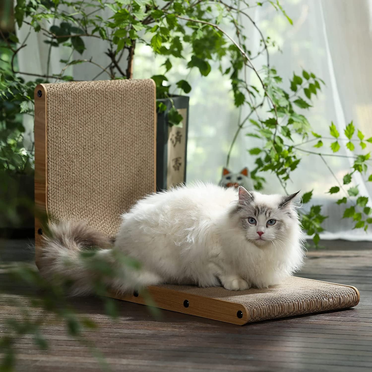 Wall-Mounted L-Shaped Cat Scratcher - 26.8 Inch Cardboard Scratch Pad with Ball Toy for Indoor Cats, Large Size