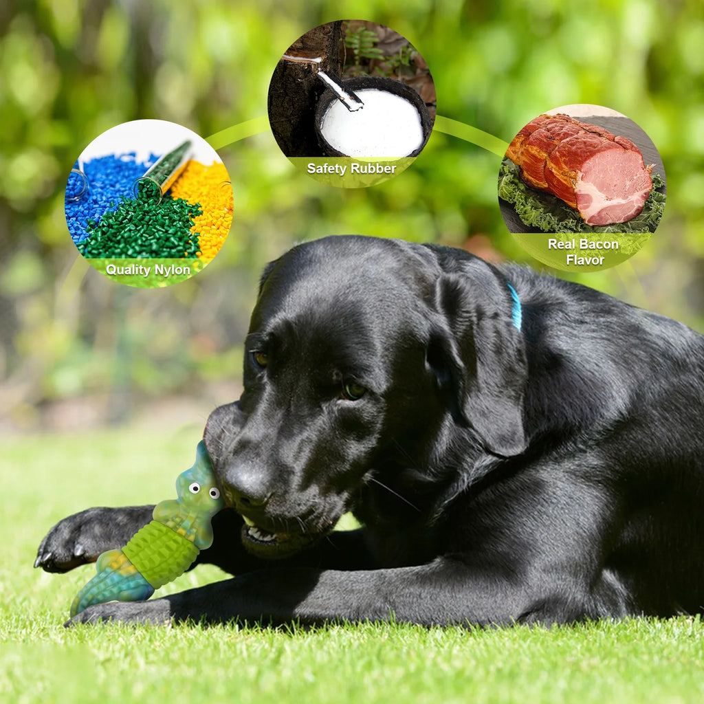 Ultimate Tough Dog Chew Toy - Indestructible Bacon Flavor for Large Breeds - Fun Crocodile Design for Aggressive Chewers