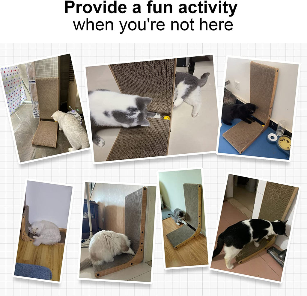 Wall-Mounted L-Shaped Cat Scratcher - 26.8 Inch Cardboard Scratch Pad with Ball Toy for Indoor Cats, Large Size