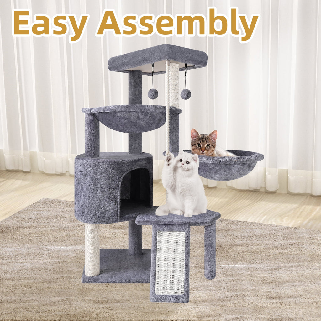Ultimate 37.4'' Cat Tree Tower - Cozy Activity Centre with Scratching Posts, Two Hammocks, and Cat Condo in Stylish Grey