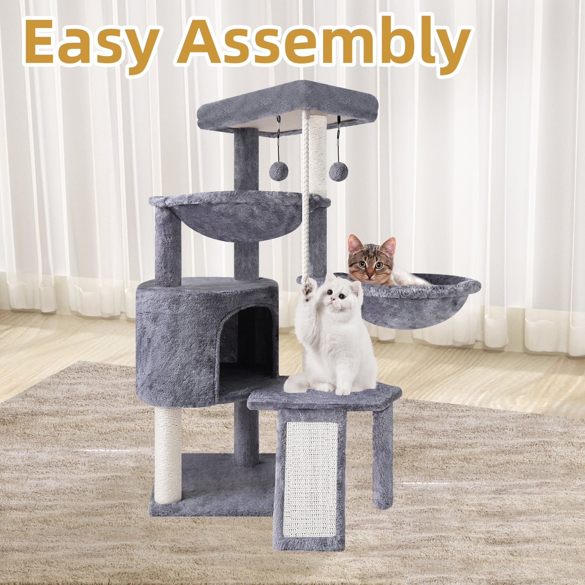 Ultimate 37.4'' Cat Tree Tower - Cozy Activity Centre with Scratching Posts, Two Hammocks, and Cat Condo in Stylish Grey