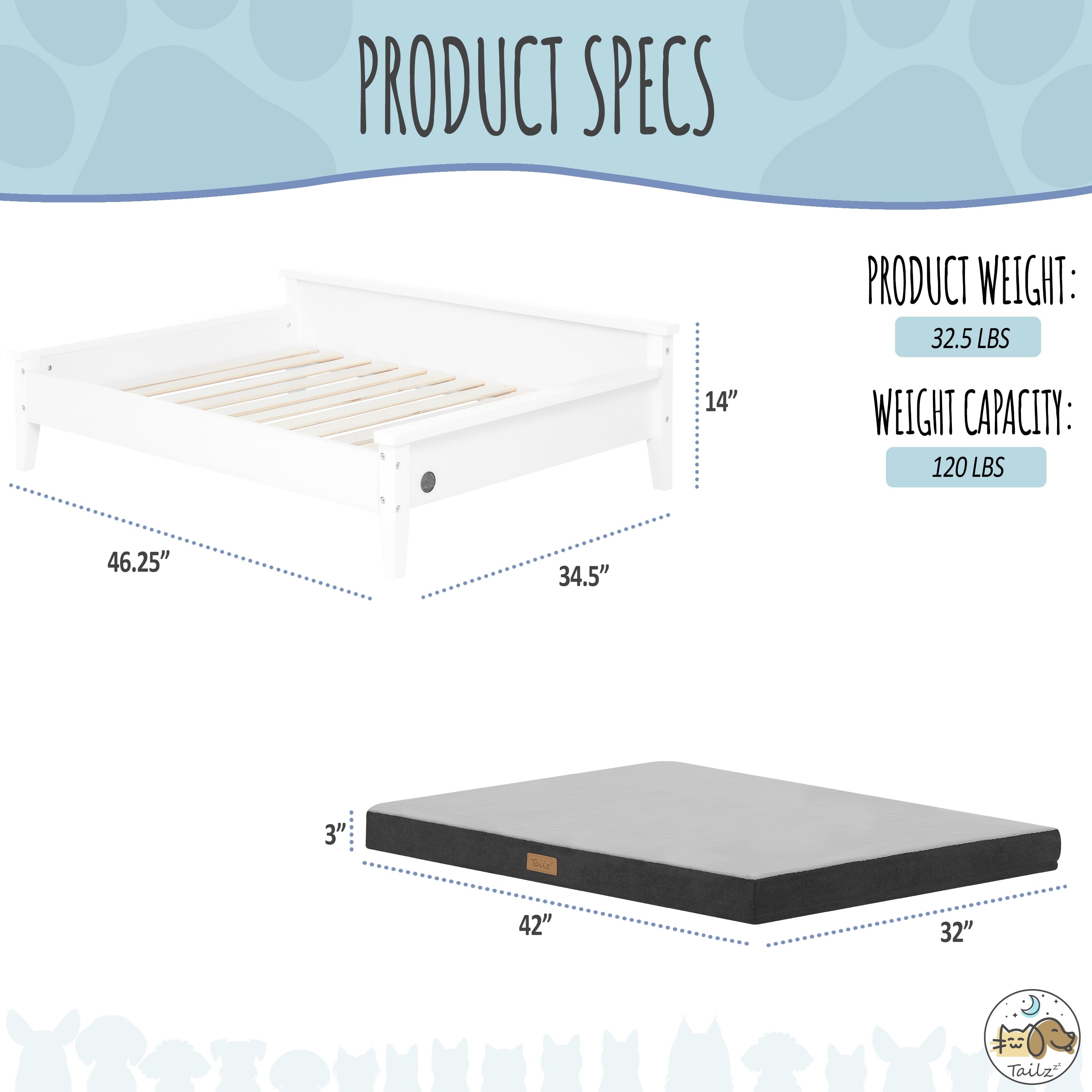 Elevate Your Pet's Comfort with the Winston Extra Large Wooden Pet Bed and Plush Mattress in White