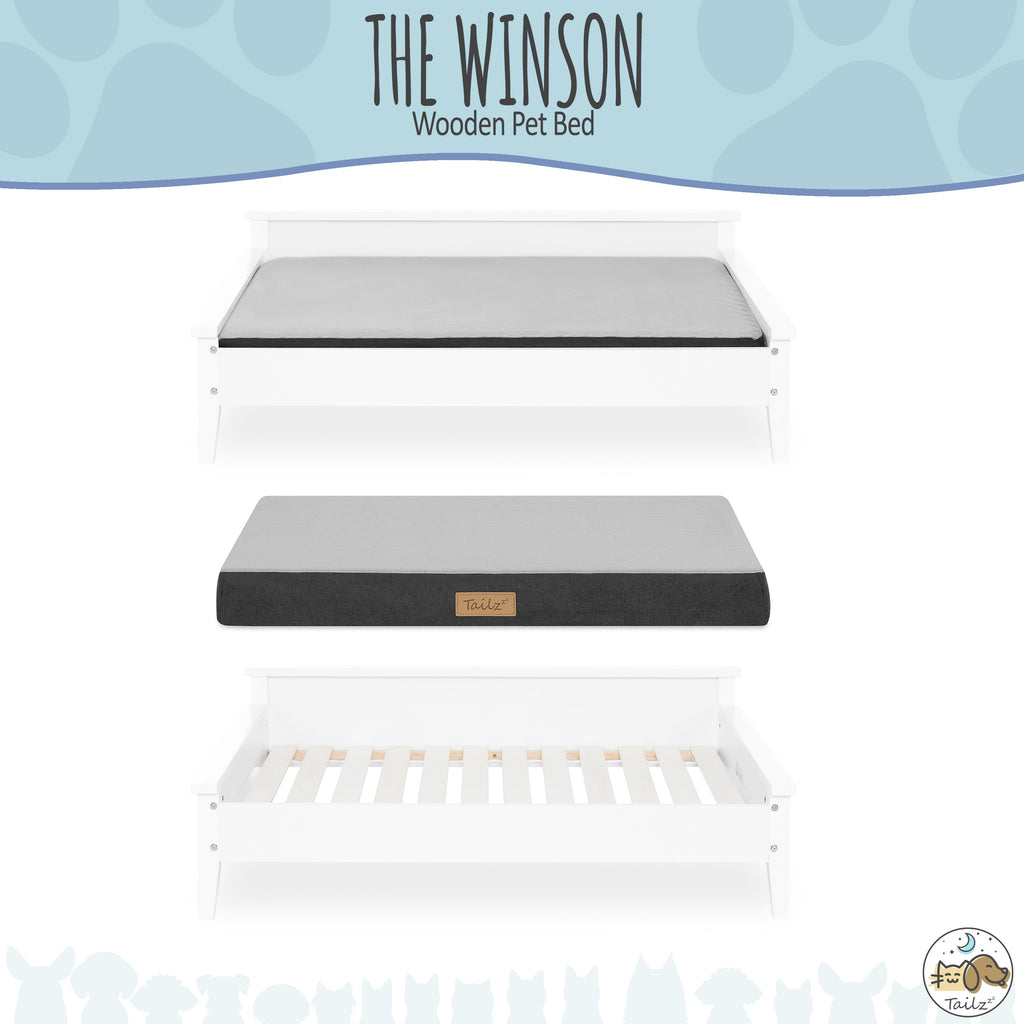 Elevate Your Pet's Comfort with the Winston Extra Large Wooden Pet Bed and Plush Mattress in White