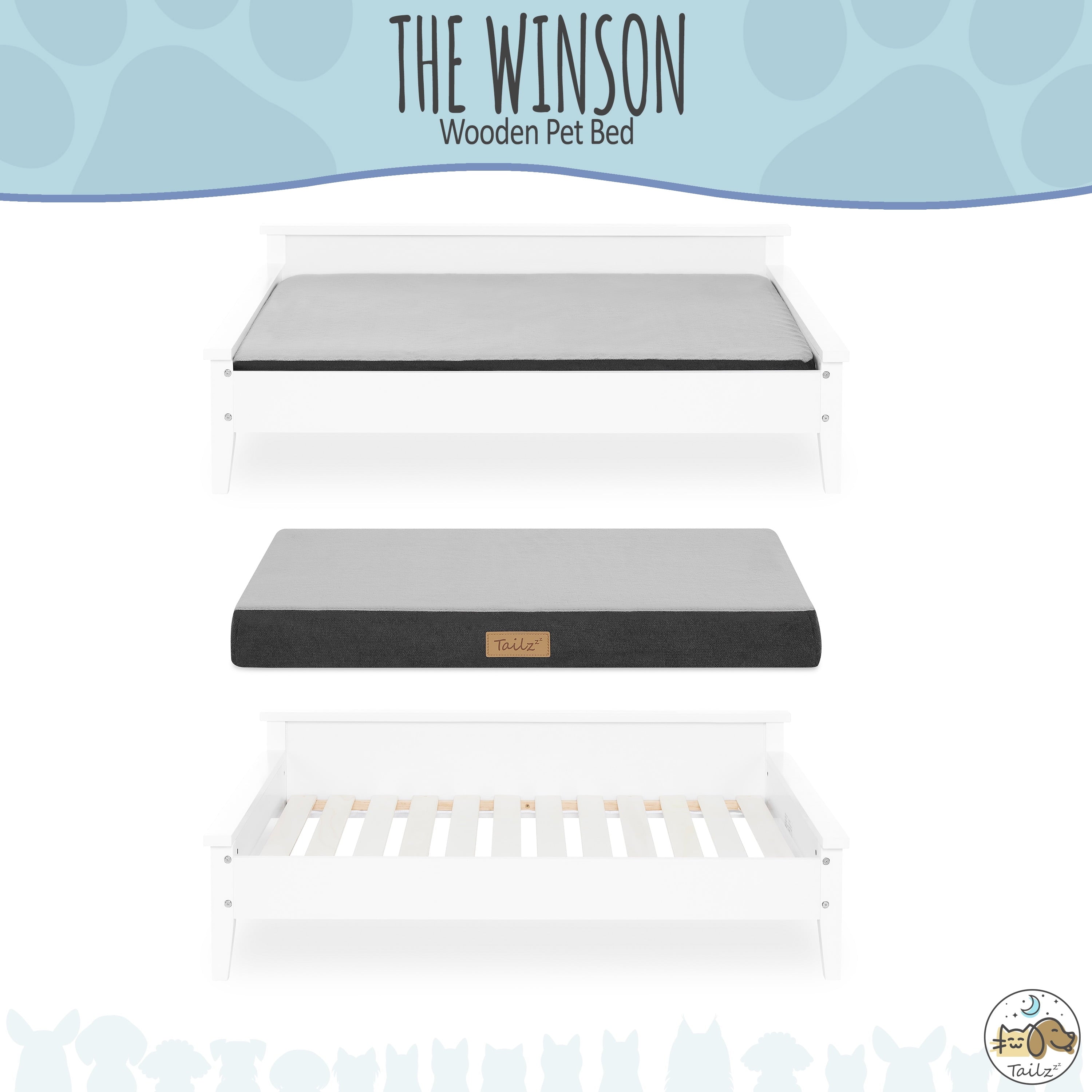 Elevate Your Pet's Comfort with the Winston Extra Large Wooden Pet Bed and Plush Mattress in White