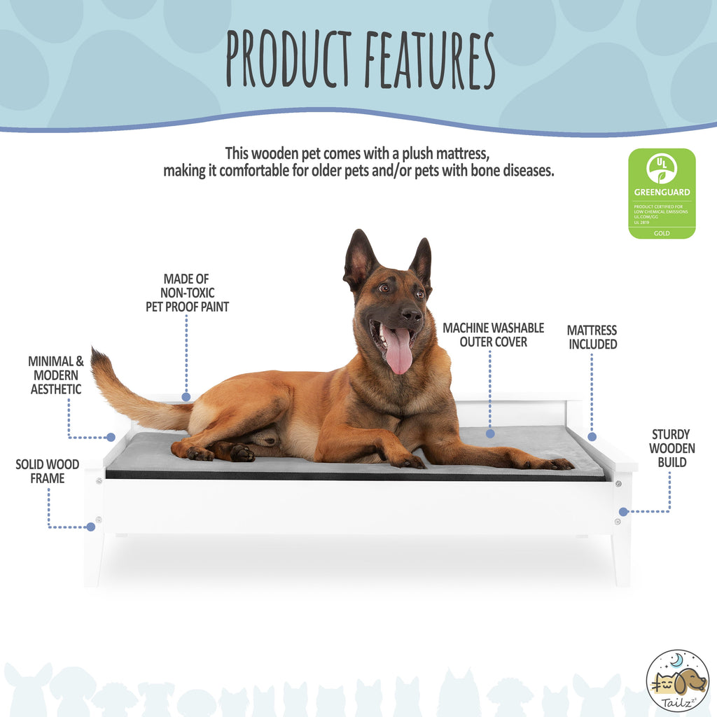 Elevate Your Pet's Comfort with the Winston Extra Large Wooden Pet Bed and Plush Mattress in White