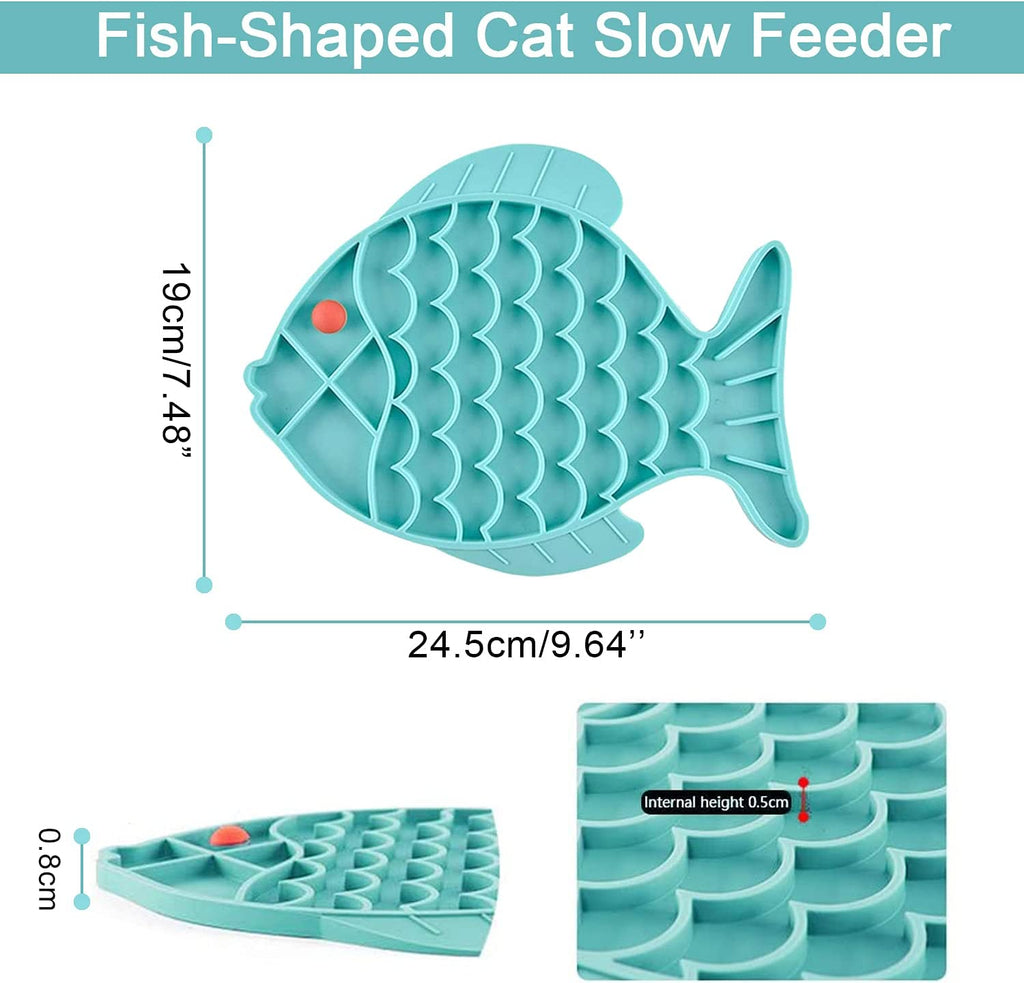 Cat Lick Treat Mat Set - 2 Pack Fish-Shaped Puzzle Feeders for Cats and Dogs, Promoting Anxiety Relief and Engaging Feeding Experience (Blue and Green)
