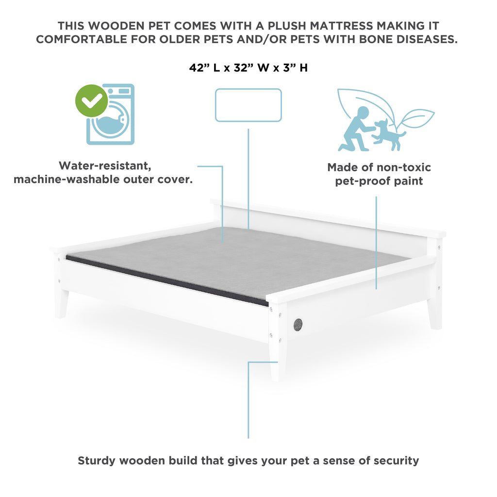 Elevate Your Pet's Comfort with the Winston Extra Large Wooden Pet Bed and Plush Mattress in White