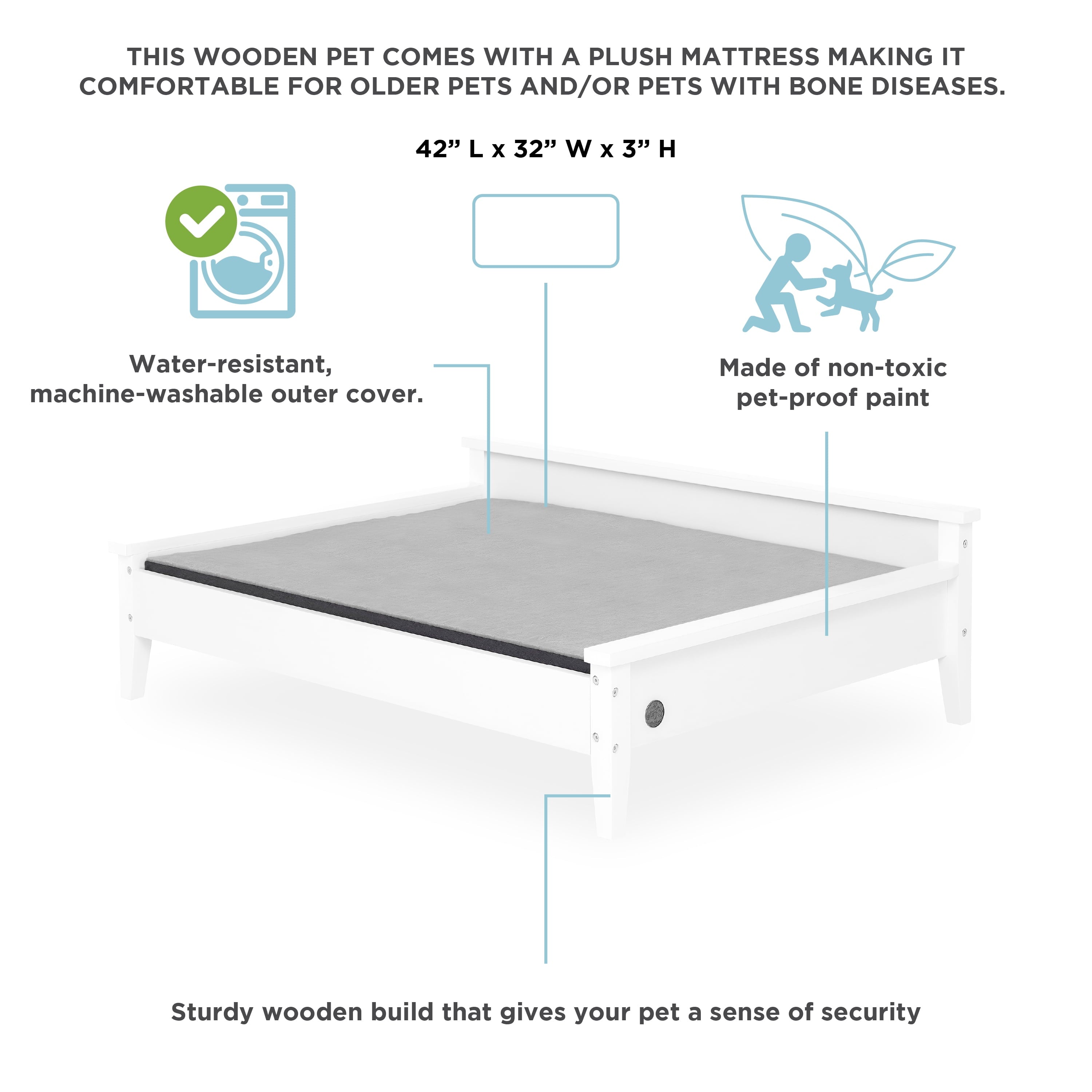 Elevate Your Pet's Comfort with the Winston Extra Large Wooden Pet Bed and Plush Mattress in White