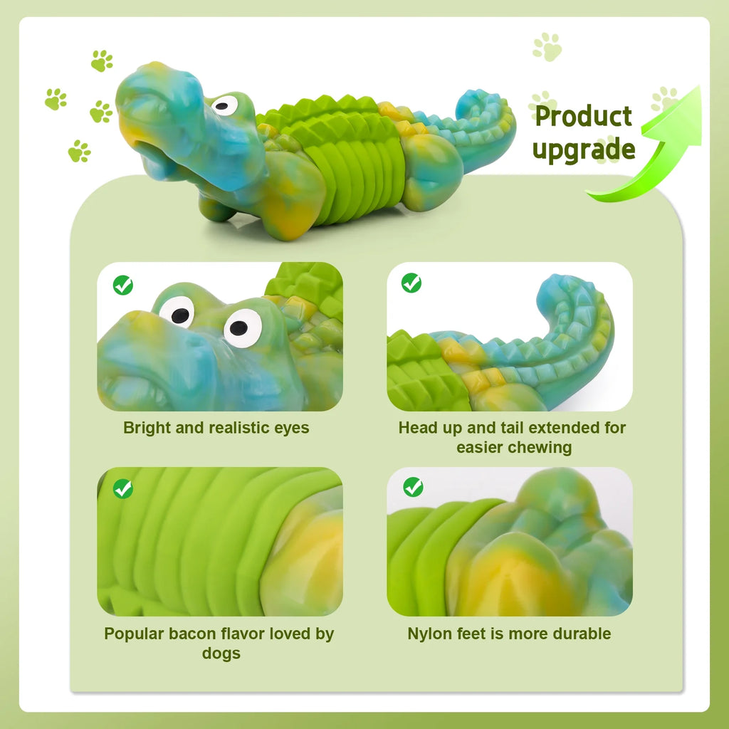Ultimate Tough Dog Chew Toy - Indestructible Bacon Flavor for Large Breeds - Fun Crocodile Design for Aggressive Chewers