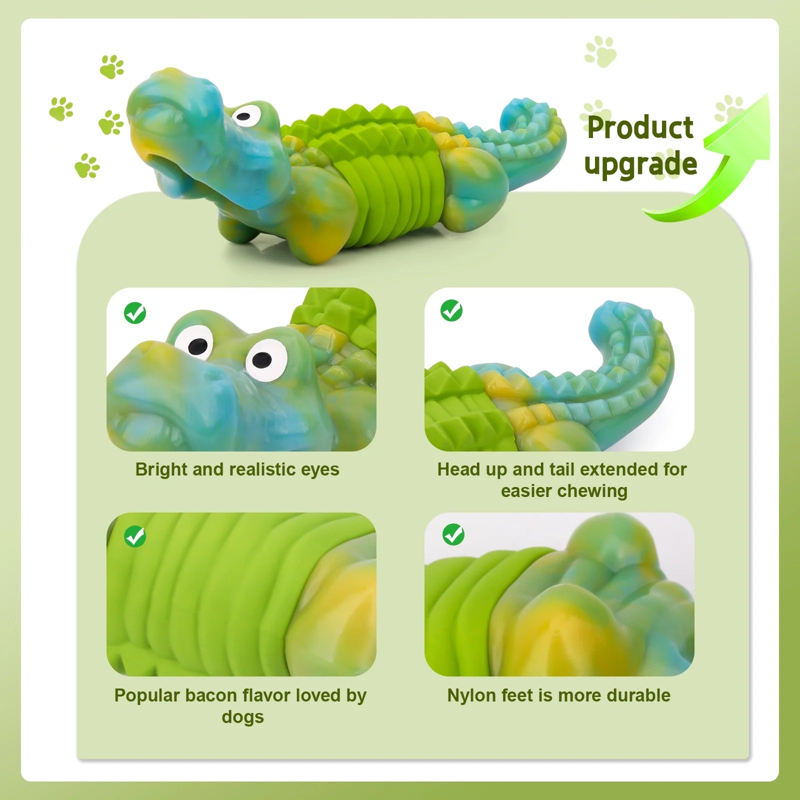 Ultimate Tough Dog Chew Toy - Indestructible Bacon Flavor for Large Breeds - Fun Crocodile Design for Aggressive Chewers