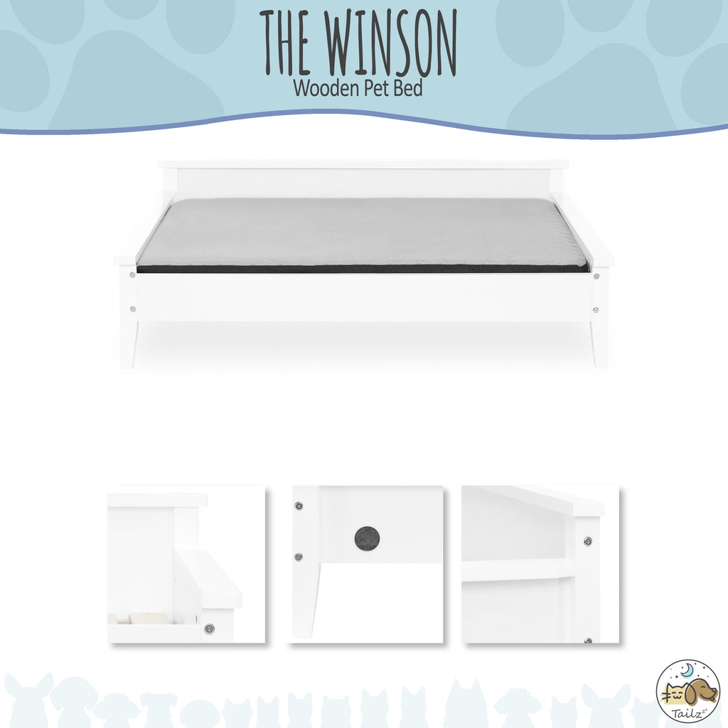 Elevate Your Pet's Comfort with the Winston Extra Large Wooden Pet Bed and Plush Mattress in White