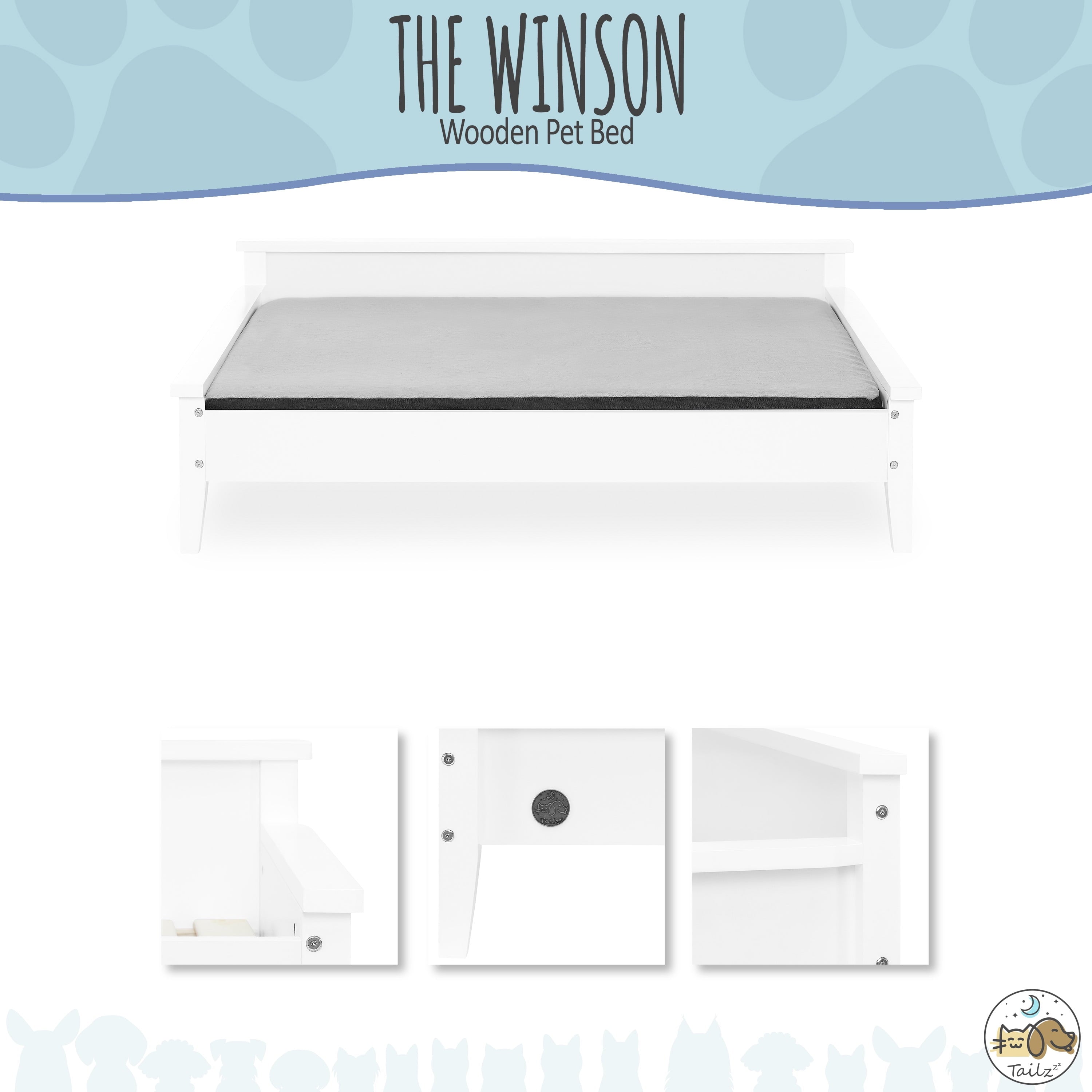Elevate Your Pet's Comfort with the Winston Extra Large Wooden Pet Bed and Plush Mattress in White