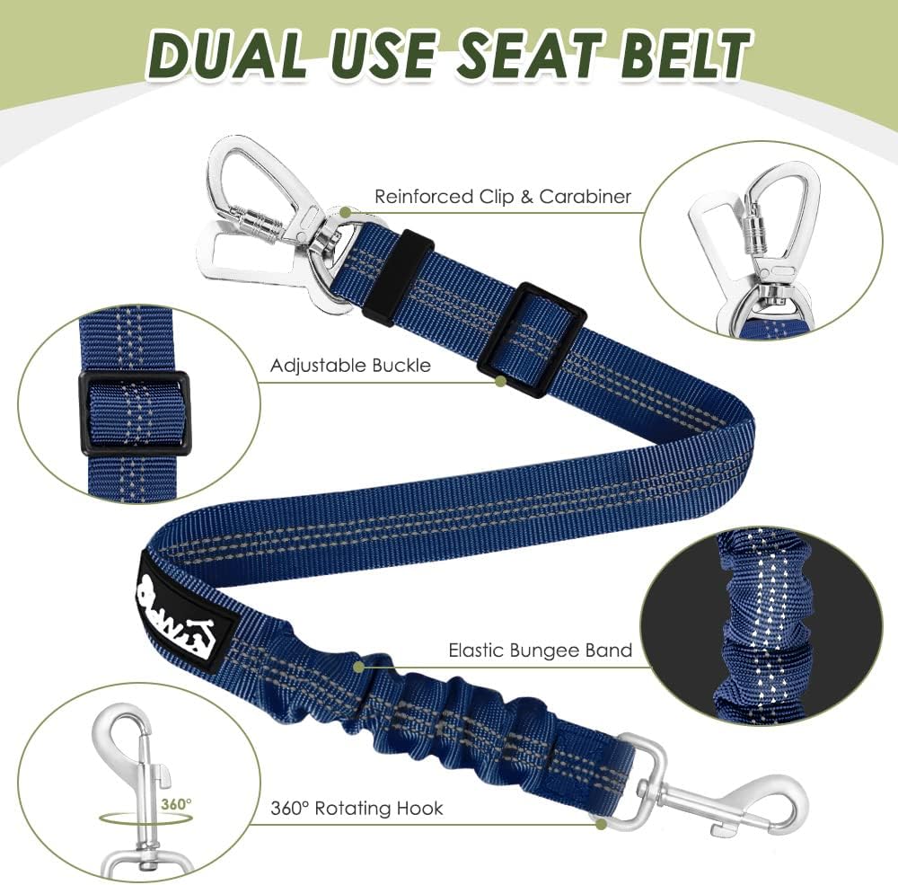 Ultimate Dog Car Harness Seat Belt - Adjustable Mesh Vest with Elastic Bungee Tether for Safe and Comfortable Travel (Blue, Medium)