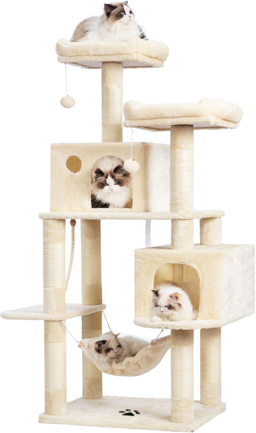 Deluxe Large Multi-Level Cat Tree Condo with Plush Condos and Hammock - Perfect for All Breeds!
