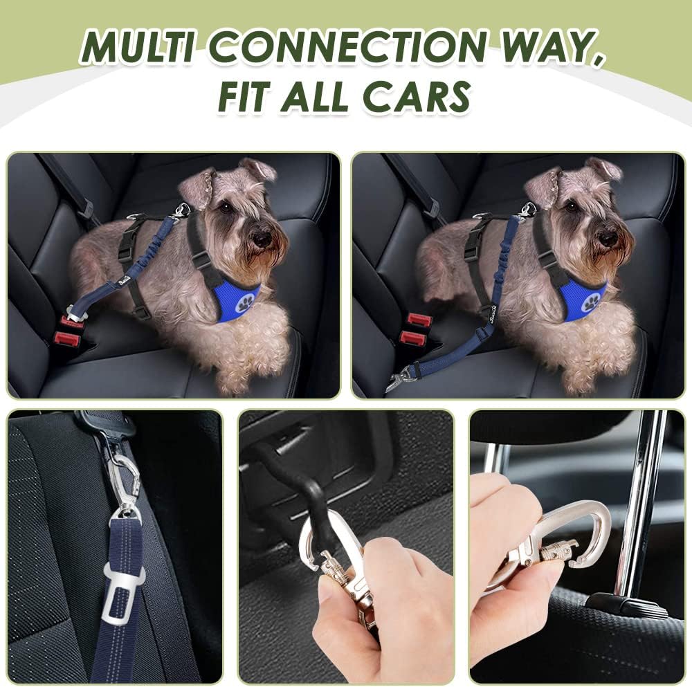 Ultimate Dog Car Harness Seat Belt - Adjustable Mesh Vest with Elastic Bungee Tether for Safe and Comfortable Travel (Blue, Medium)