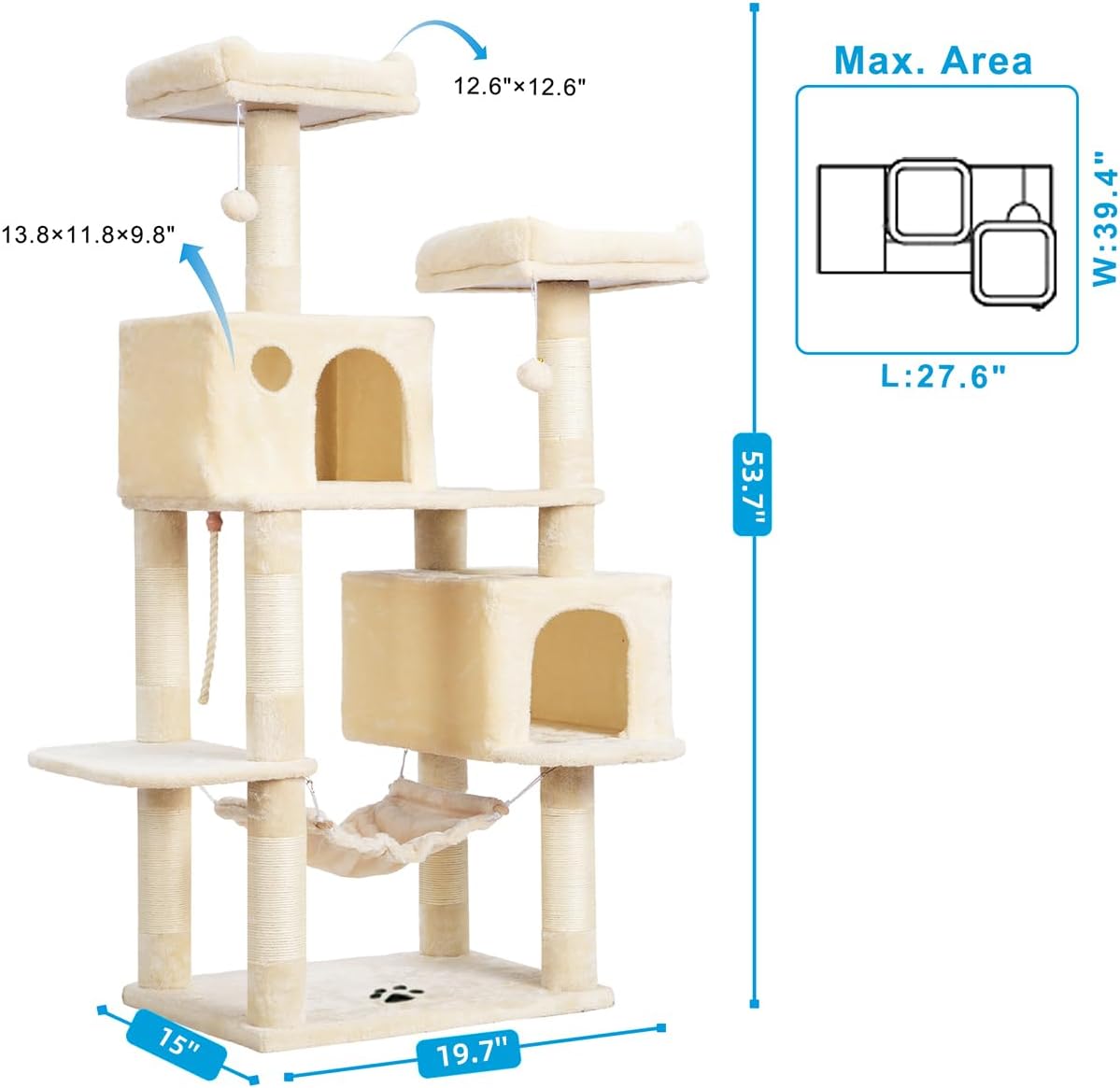 Deluxe Large Multi-Level Cat Tree Condo with Plush Condos and Hammock - Perfect for All Breeds!