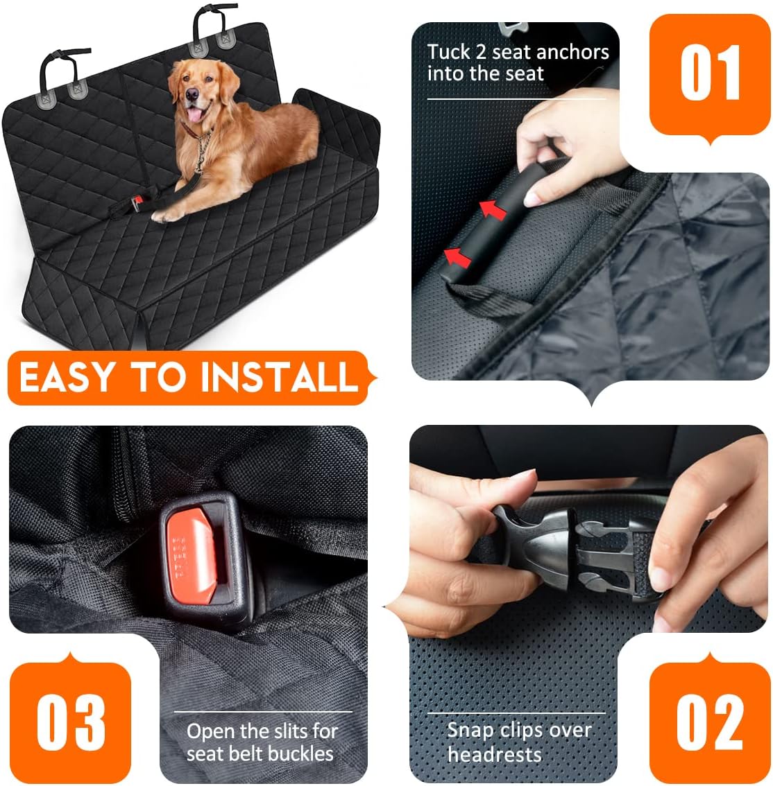 Ultimate Dog Car Seat Cover - Waterproof Rear Seat Protector for Pets & Kids - Fits Most Cars, SUVs & Trucks (53" Width) - Black