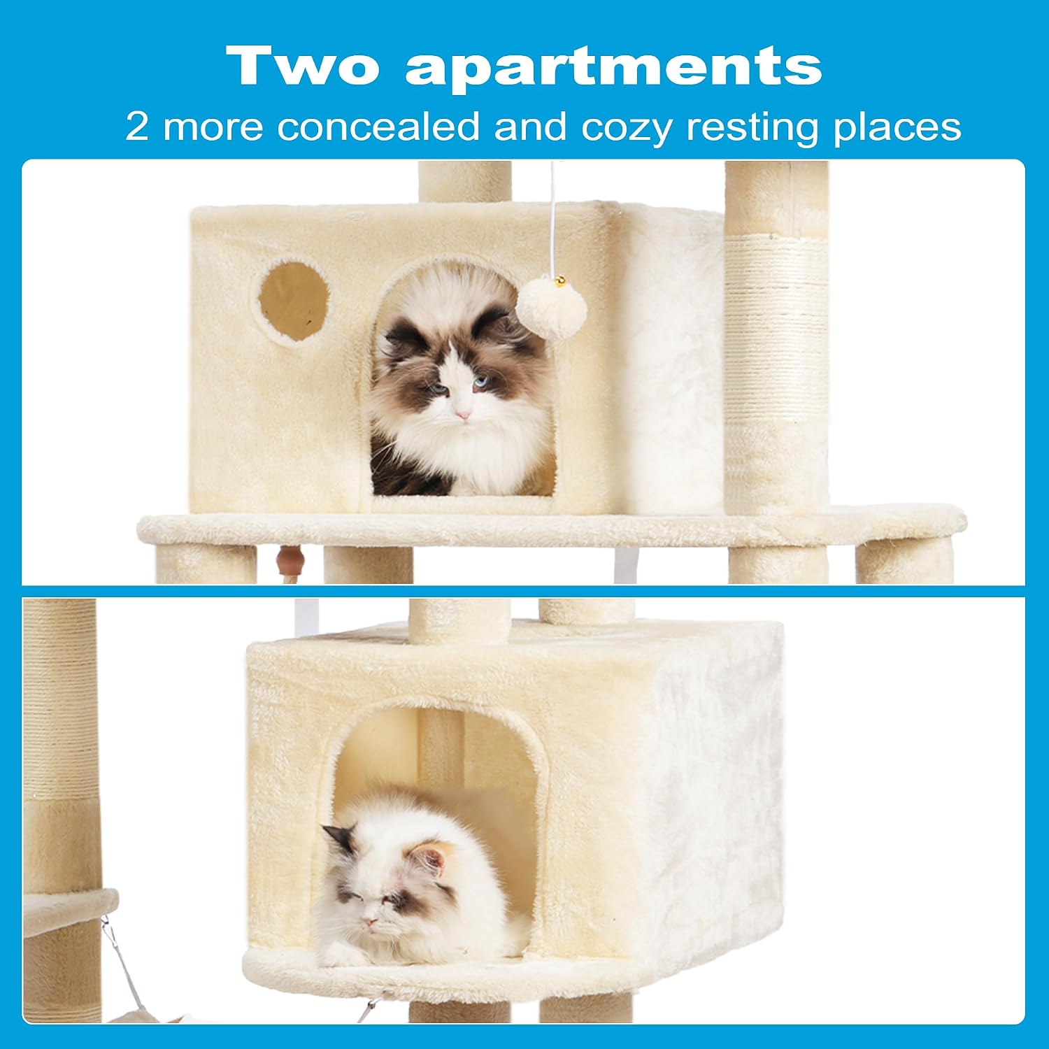 Deluxe Large Multi-Level Cat Tree Condo with Plush Condos and Hammock - Perfect for All Breeds!