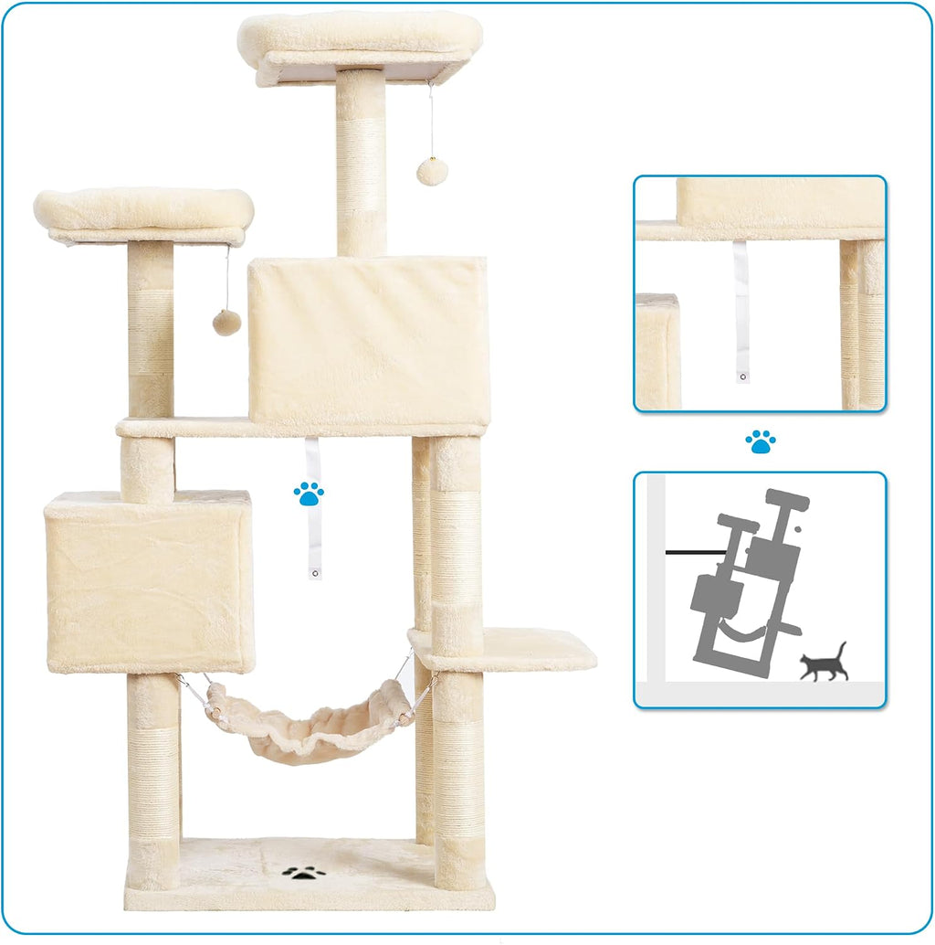Deluxe Large Multi-Level Cat Tree Condo with Plush Condos and Hammock - Perfect for All Breeds!
