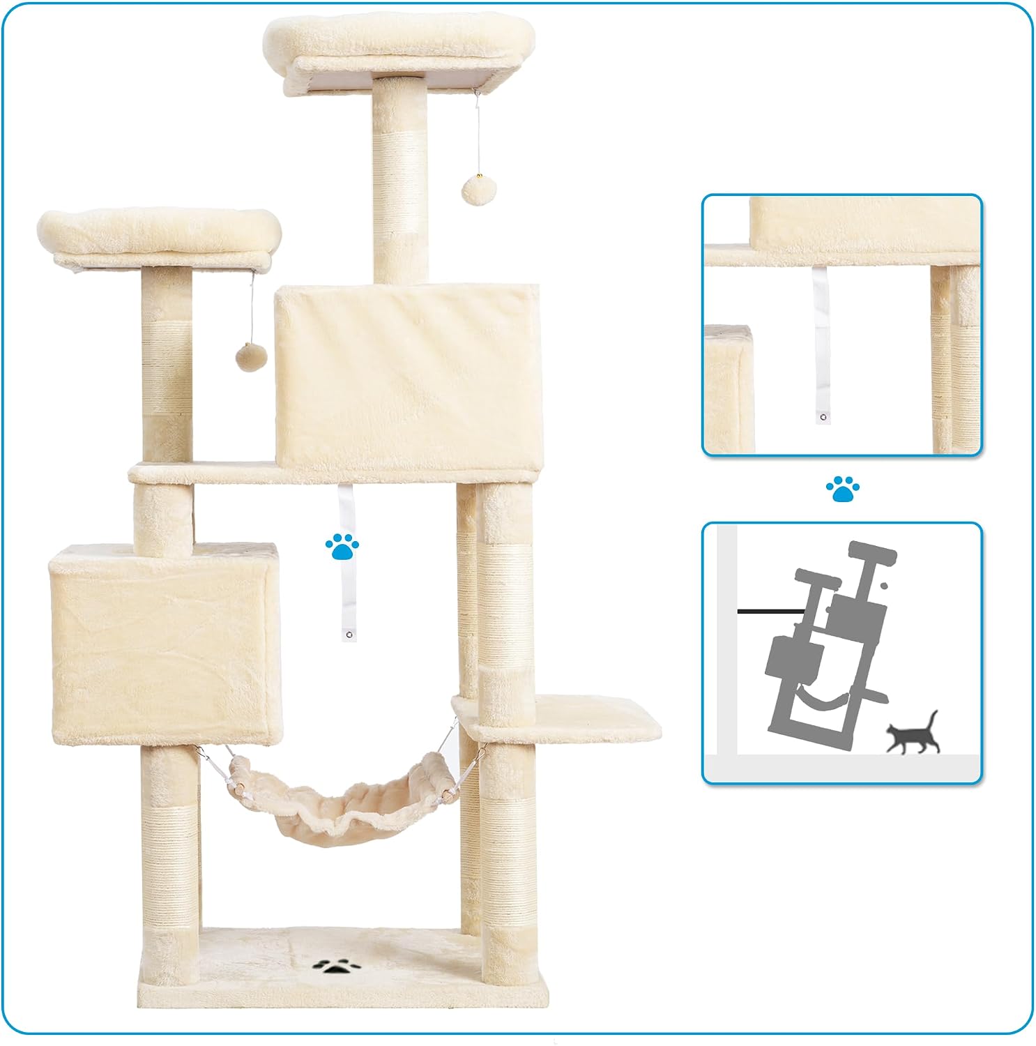 Deluxe Large Multi-Level Cat Tree Condo with Plush Condos and Hammock - Perfect for All Breeds!