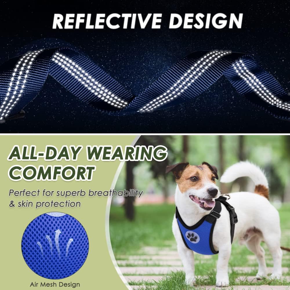 Ultimate Dog Car Harness Seat Belt - Adjustable Mesh Vest with Elastic Bungee Tether for Safe and Comfortable Travel (Blue, Medium)