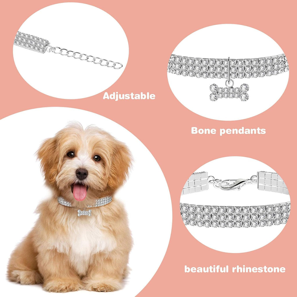 Sparkle in Style: 3-Piece Adjustable Rhinestone Pet Collar Set for Small Dogs and Cats
