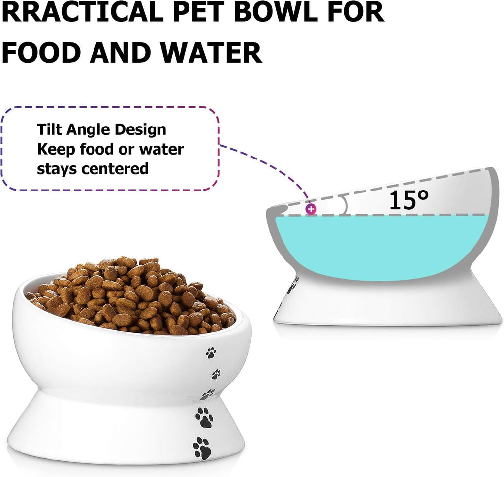 Elevate Your Cat's Dining Experience with Our Tilted Ceramic Food and Water Bowl - 15oz, No Spill Design, Perfect for Small Breeds