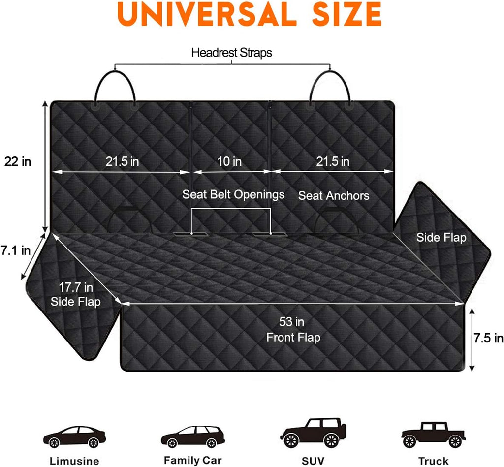 Ultimate Dog Car Seat Cover - Waterproof Rear Seat Protector for Pets & Kids - Fits Most Cars, SUVs & Trucks (53" Width) - Black