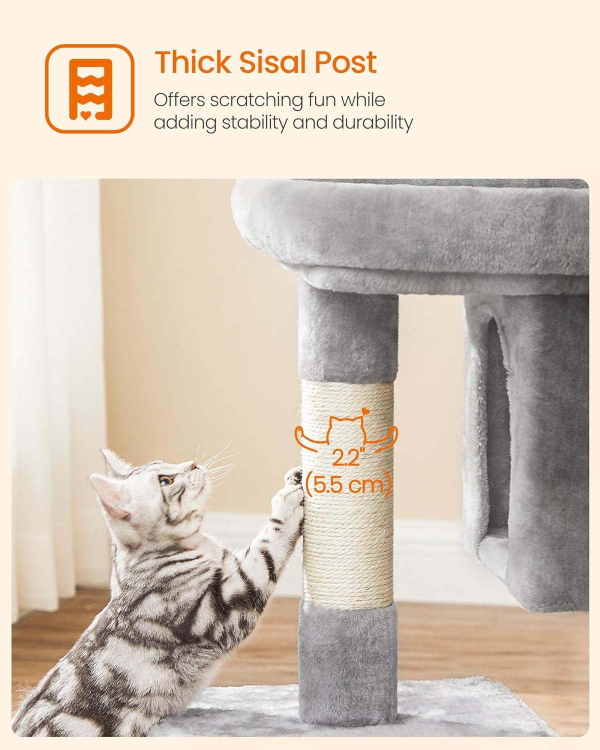 Deluxe Cat Tree Tower - 33.1-Inch Plush Condo for Large Cats with Spacious Perch, Cozy Caves, and Durable Scratching Posts in Light Gray
