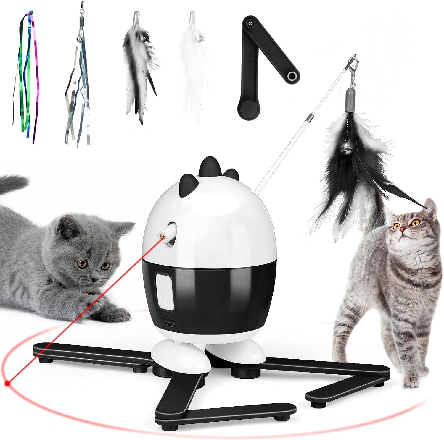 Interactive 2-in-1 Cat Toy: Light-Up Feather Exercise Toy for Indoor Cats - Rechargeable & Automatic Fun for Kittens!