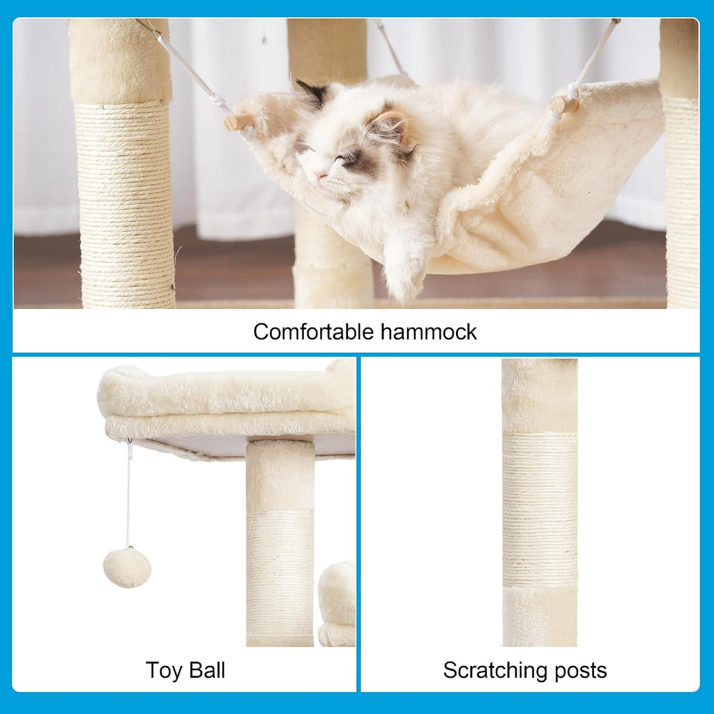 Deluxe Large Multi-Level Cat Tree Condo with Plush Condos and Hammock - Perfect for All Breeds!