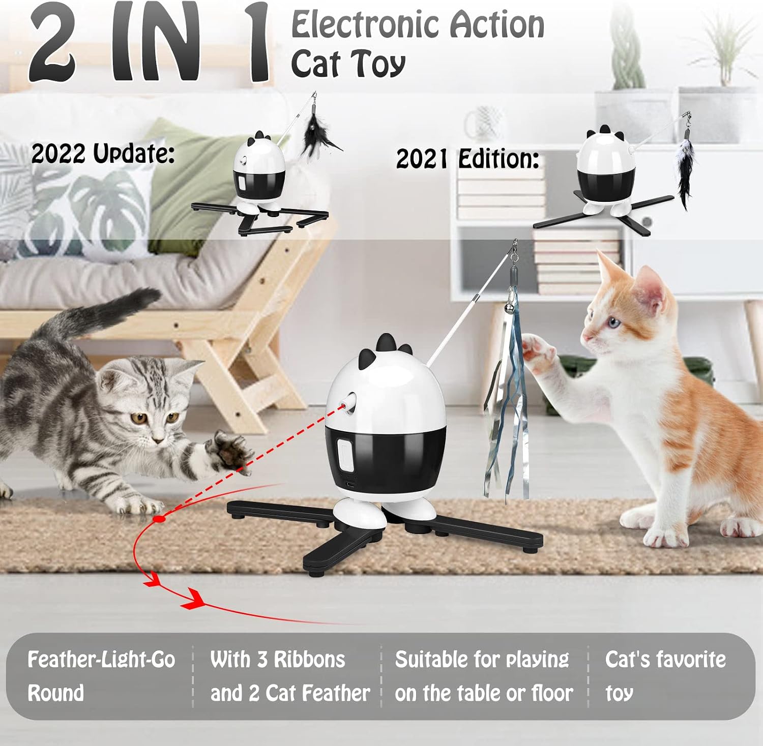 Interactive 2-in-1 Cat Toy: Light-Up Feather Exercise Toy for Indoor Cats - Rechargeable & Automatic Fun for Kittens!