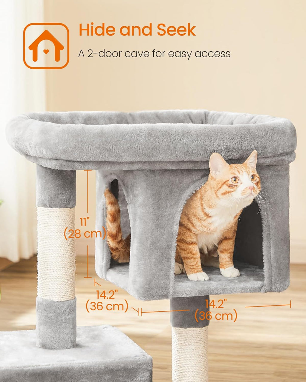 Deluxe Cat Tree Tower - 33.1-Inch Plush Condo for Large Cats with Spacious Perch, Cozy Caves, and Durable Scratching Posts in Light Gray