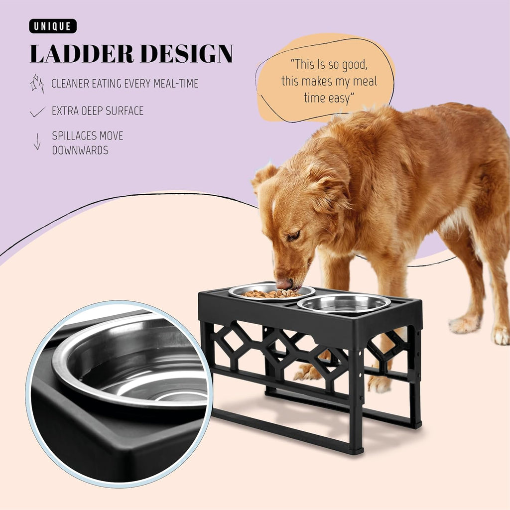 Elevated Dog Bowls with Adjustable Height - Perfect Feeding Station for Medium and Large Dogs with 2 Stainless Steel Bowls and Anti-Slip Base