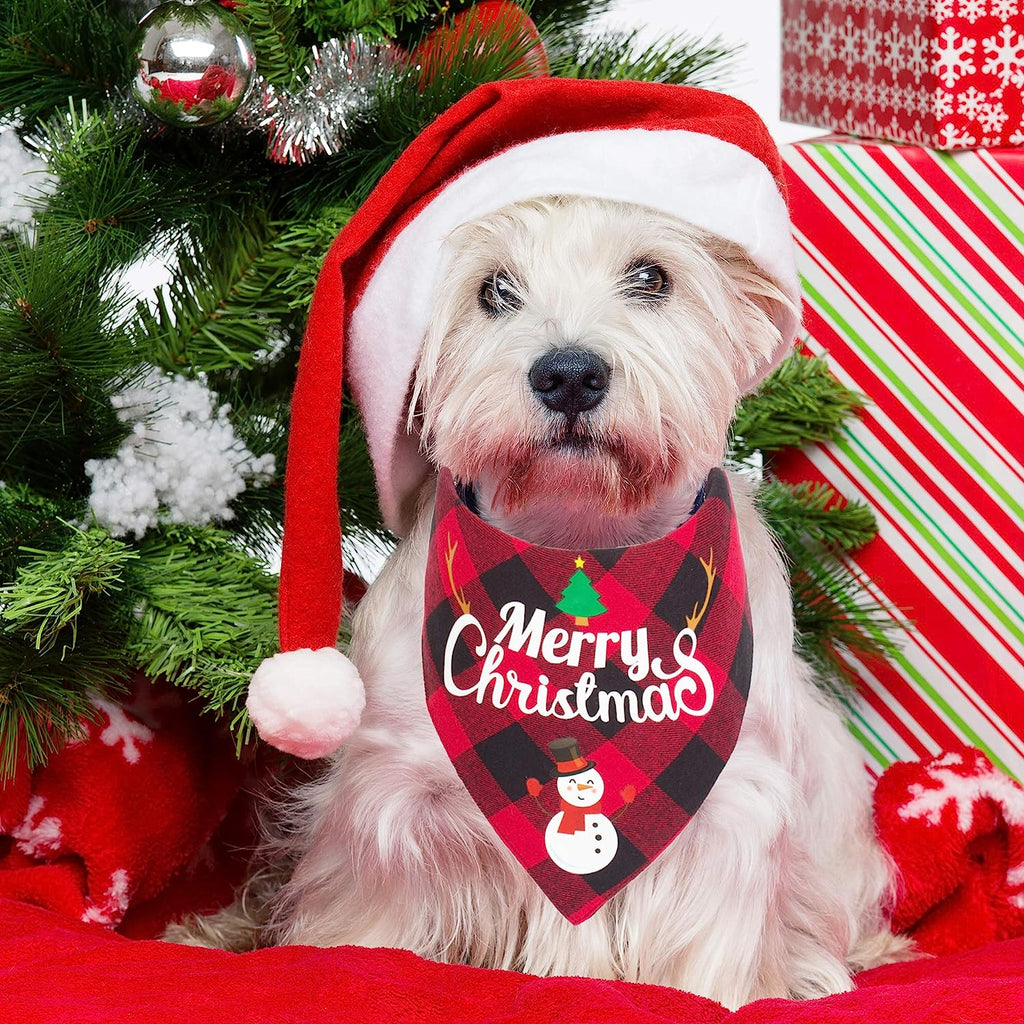 2 Pack Dog Bandana Christmas Classic Plaid Pet Scarf Triangle Bibs Kerchief Merry Christmas Red Santa Snowman Bandana for Medium Large Dogs Pets (Large)
