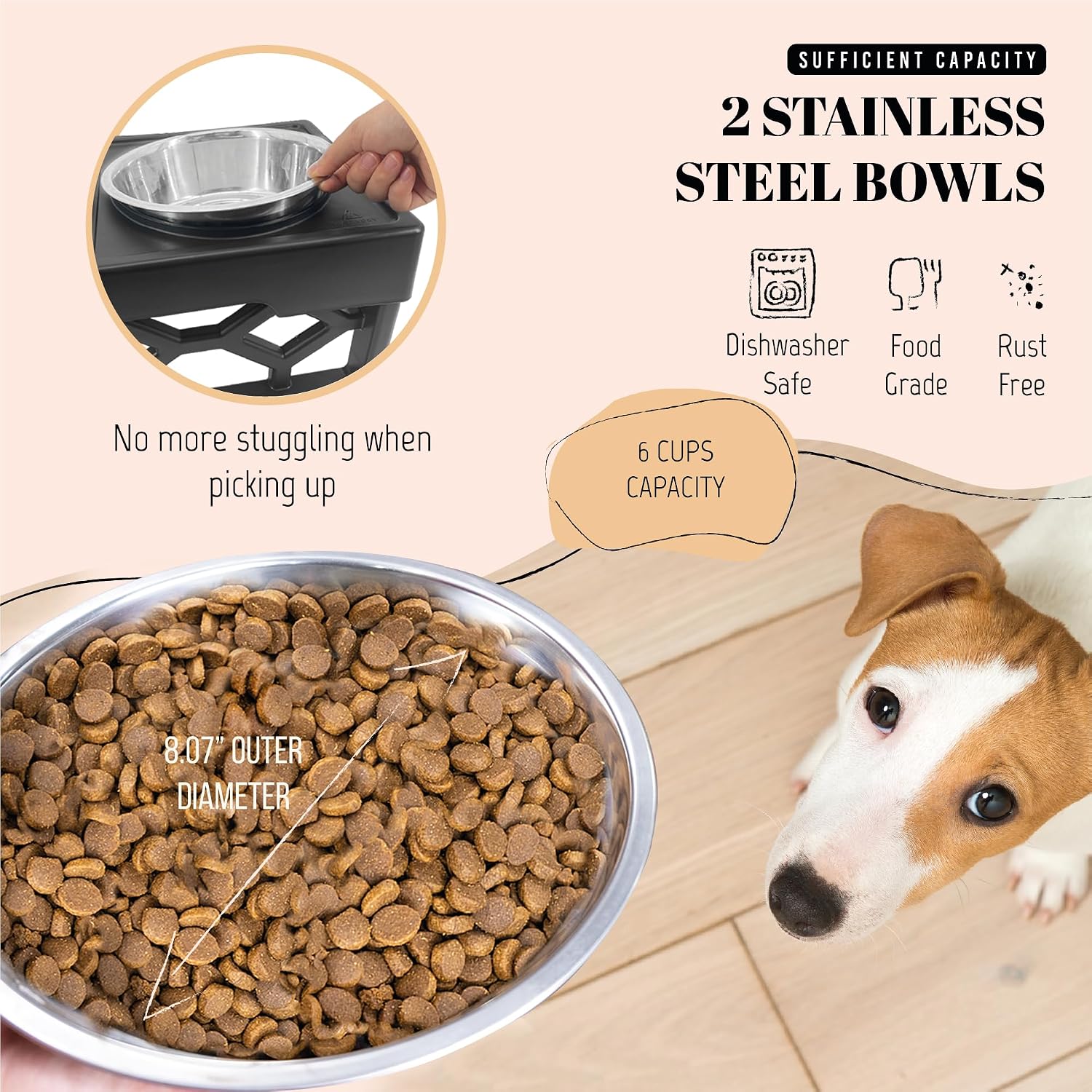 Elevated Dog Bowls with Adjustable Height - Perfect Feeding Station for Medium and Large Dogs with 2 Stainless Steel Bowls and Anti-Slip Base