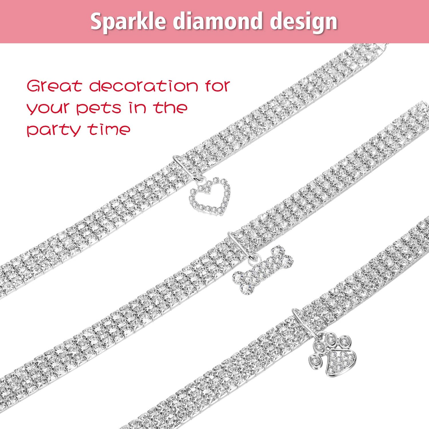 Sparkle in Style: 3-Piece Adjustable Rhinestone Pet Collar Set for Small Dogs and Cats