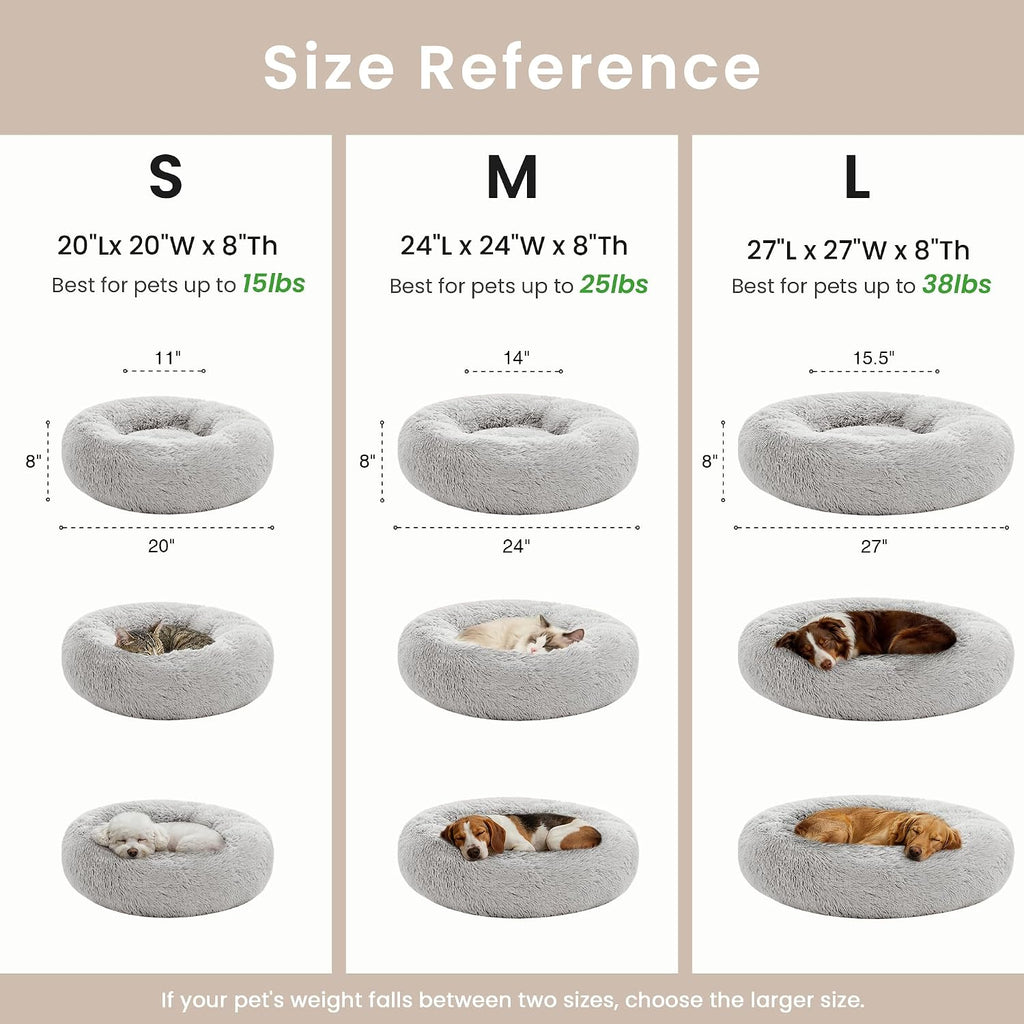 Indulge Your Pet with the Cozy Calming Cat Bed - Fluffy Faux Fur Round Dog Bed for Small to Medium Pets in Stylish Grey, 20 Inch