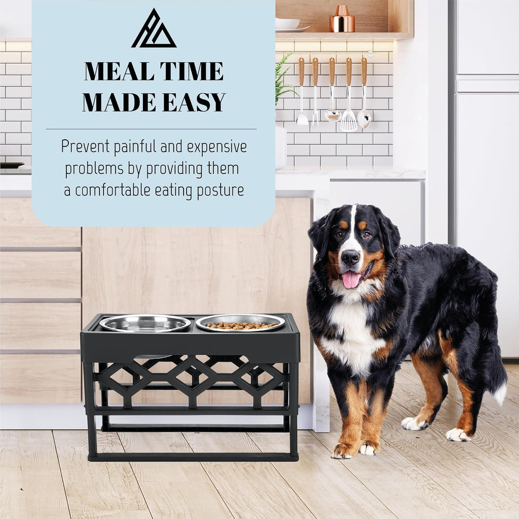 Elevated Dog Bowls with Adjustable Height - Perfect Feeding Station for Medium and Large Dogs with 2 Stainless Steel Bowls and Anti-Slip Base