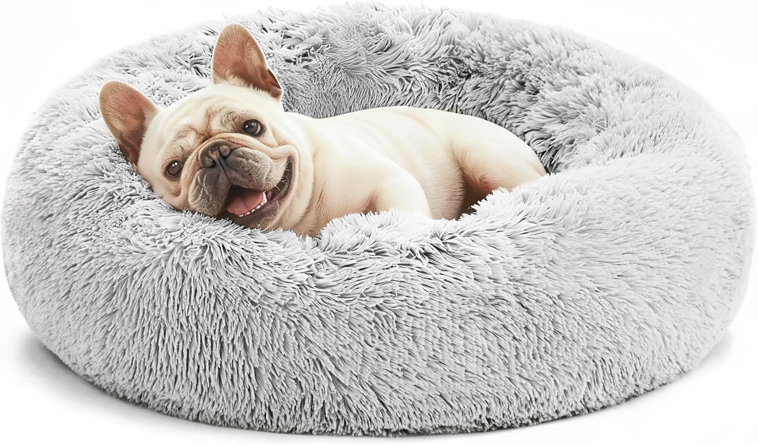Indulge Your Pet with the Cozy Calming Cat Bed - Fluffy Faux Fur Round Dog Bed for Small to Medium Pets in Stylish Grey, 20 Inch