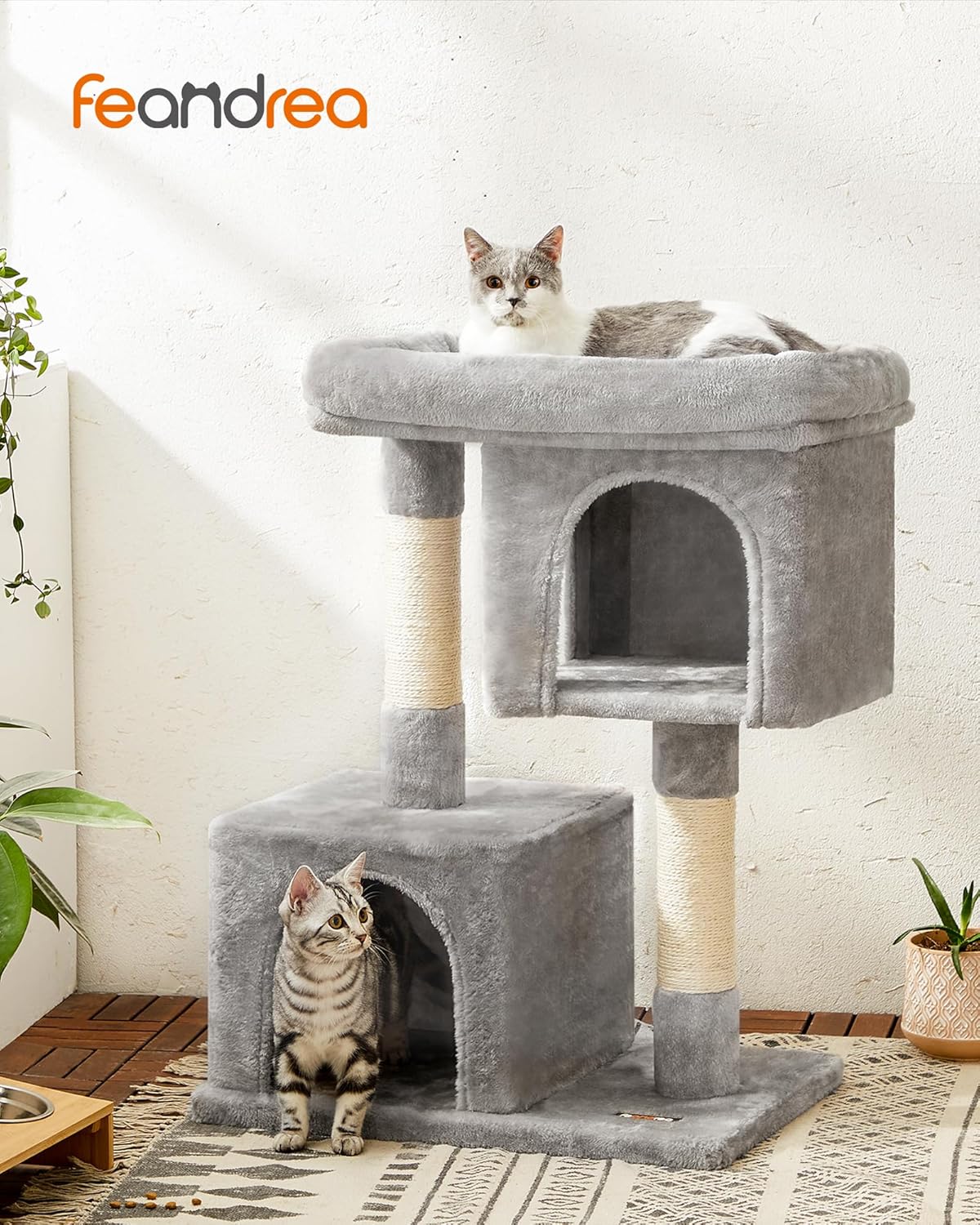Deluxe Cat Tree Tower - 33.1-Inch Plush Condo for Large Cats with Spacious Perch, Cozy Caves, and Durable Scratching Posts in Light Gray