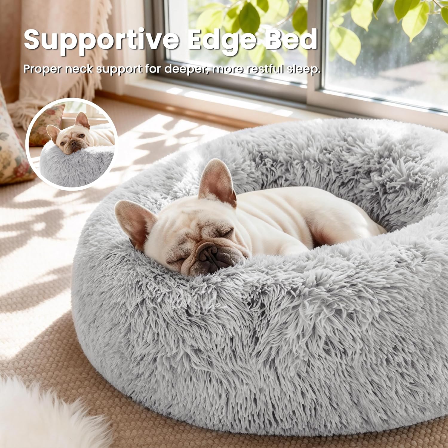 Indulge Your Pet with the Cozy Calming Cat Bed - Fluffy Faux Fur Round Dog Bed for Small to Medium Pets in Stylish Grey, 20 Inch