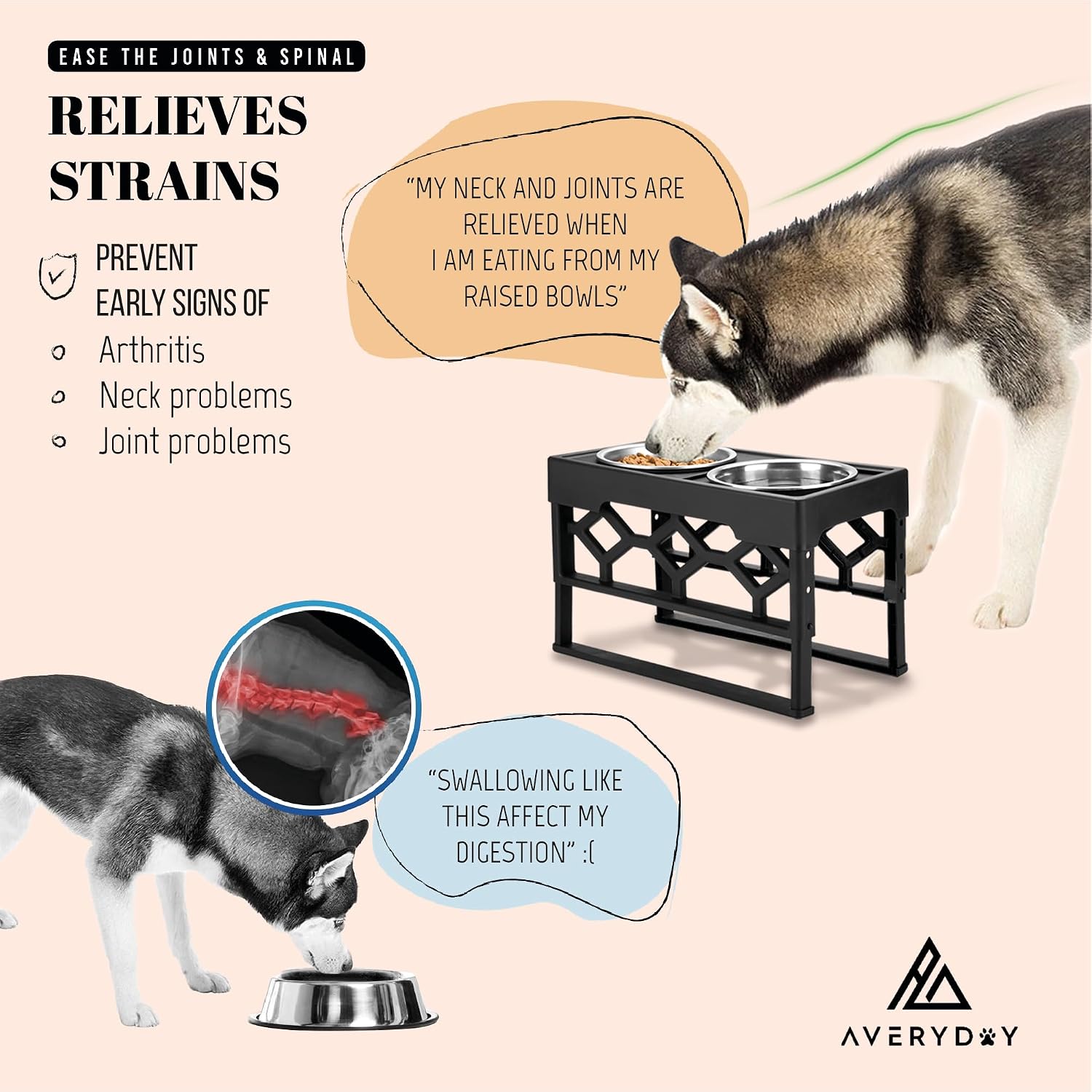 Elevated Dog Bowls with Adjustable Height - Perfect Feeding Station for Medium and Large Dogs with 2 Stainless Steel Bowls and Anti-Slip Base
