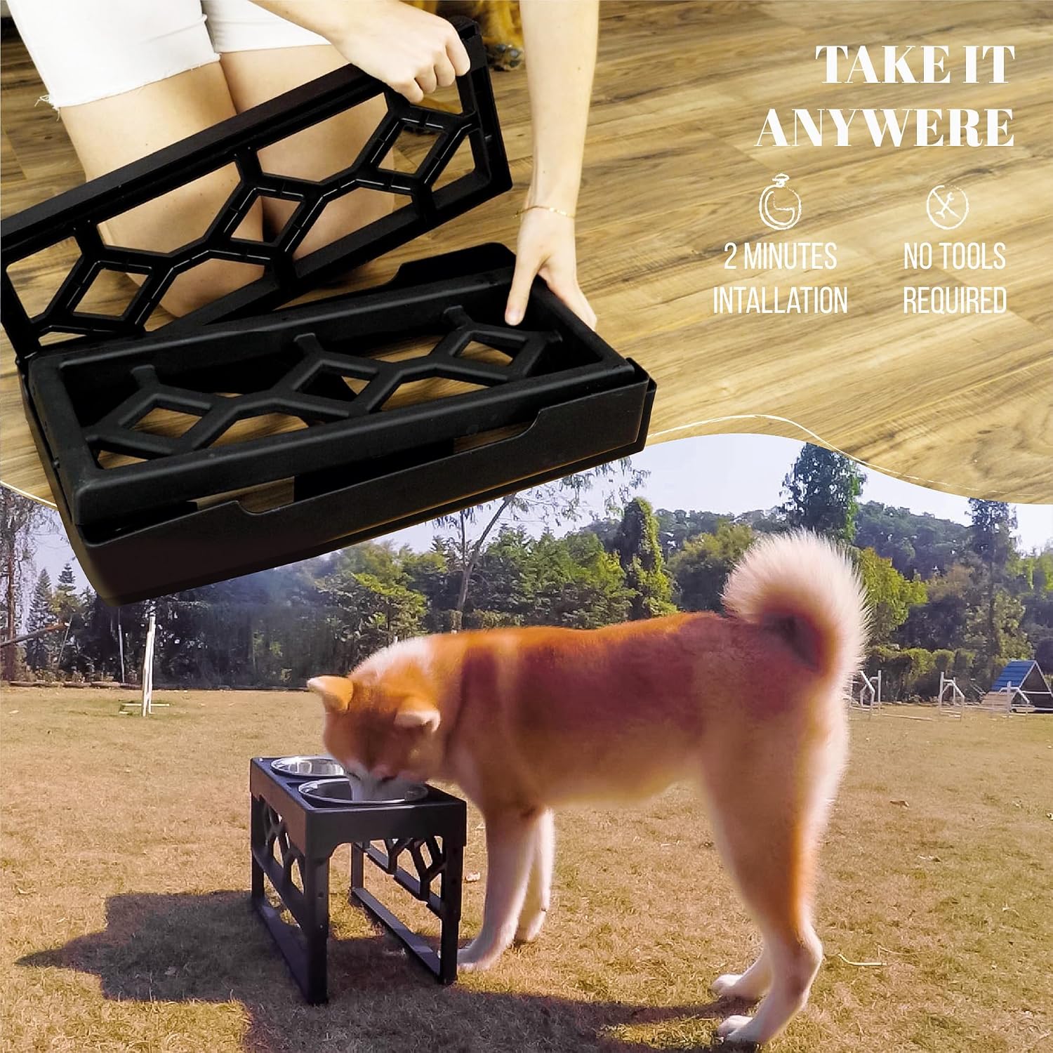 Elevated Dog Bowls with Adjustable Height - Perfect Feeding Station for Medium and Large Dogs with 2 Stainless Steel Bowls and Anti-Slip Base