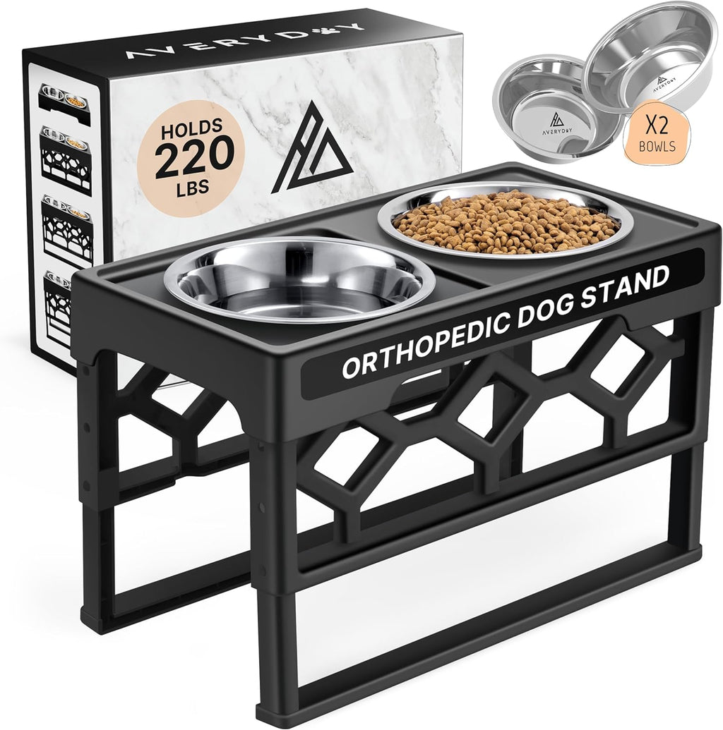 Elevated Dog Bowls with Adjustable Height - Perfect Feeding Station for Medium and Large Dogs with 2 Stainless Steel Bowls and Anti-Slip Base