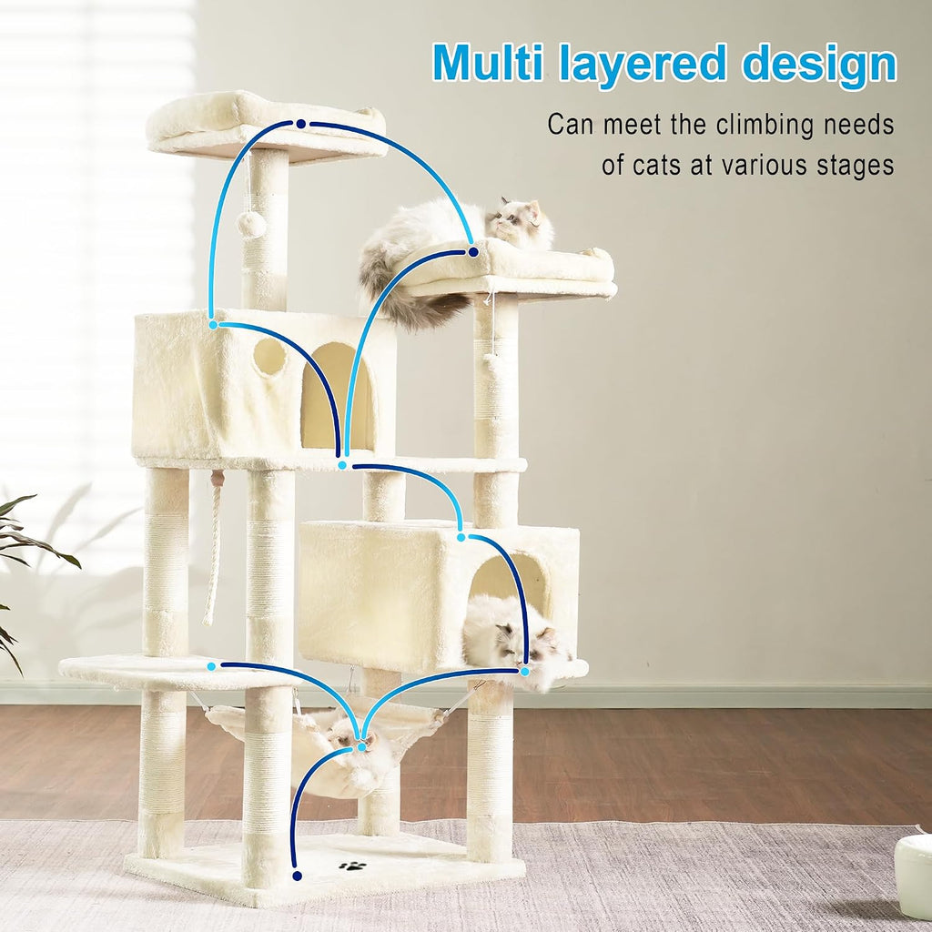 Deluxe Large Multi-Level Cat Tree Condo with Plush Condos and Hammock - Perfect for All Breeds!