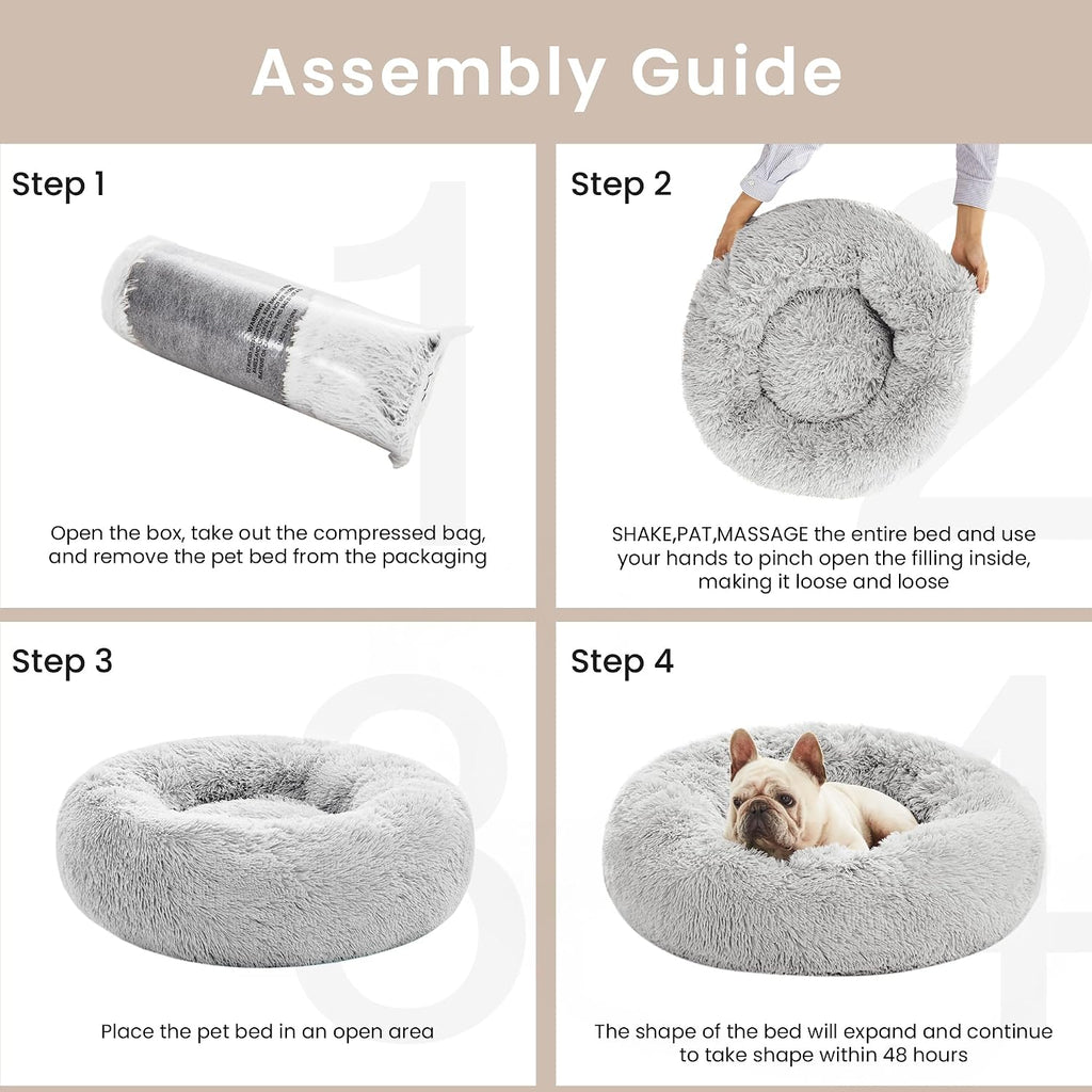 Indulge Your Pet with the Cozy Calming Cat Bed - Fluffy Faux Fur Round Dog Bed for Small to Medium Pets in Stylish Grey, 20 Inch